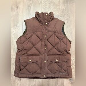 LL Bean Vintage Brown Goose Down Puffer Vest Small Snap Front Cotton